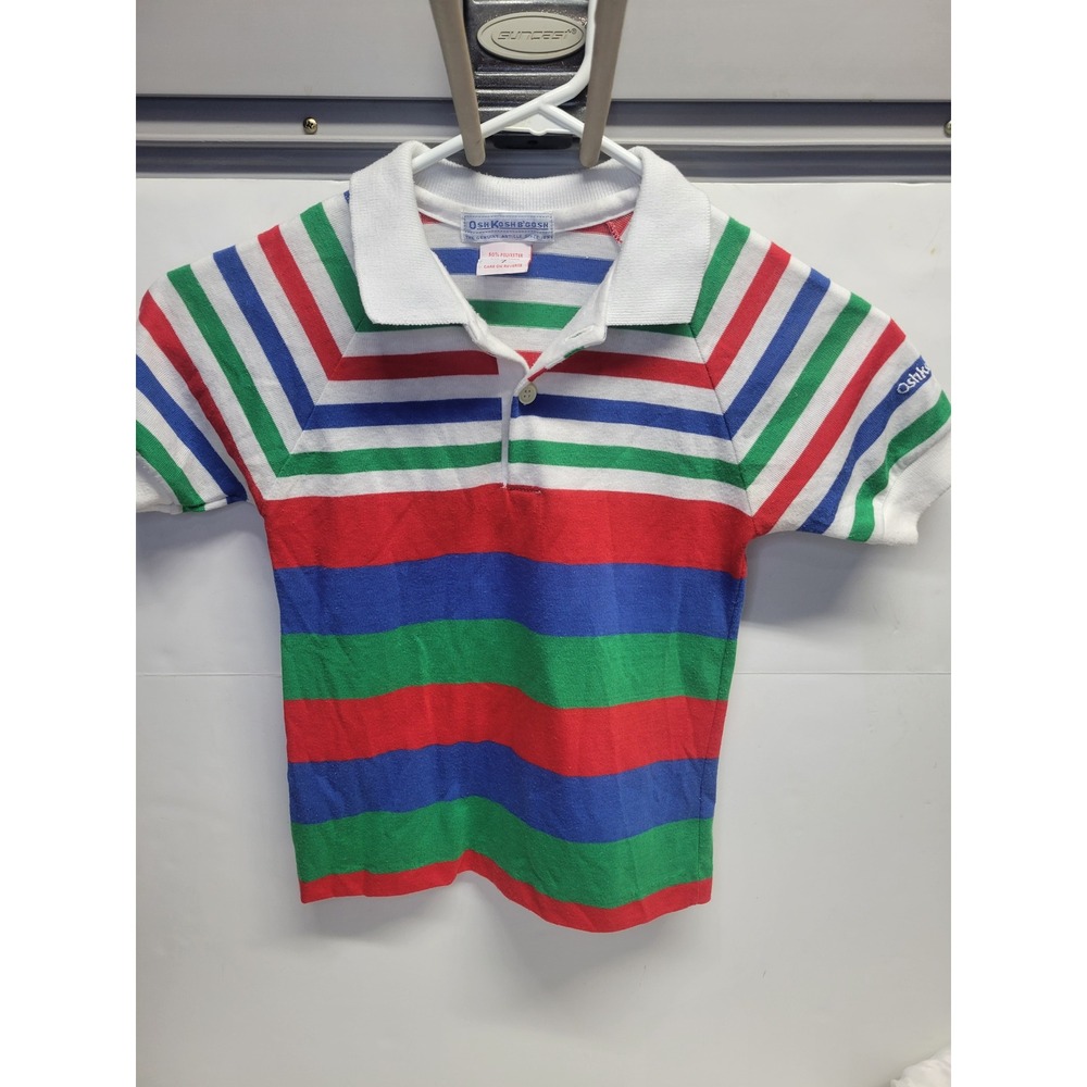 Vtg OshKosh B'gosh Kids Striped Polo Shirt Short Sleeve Size 7